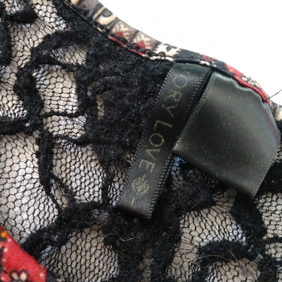 Women's large hippie boho vertical patterned stripe blouse with lace detail on b - Picture 3 of 6